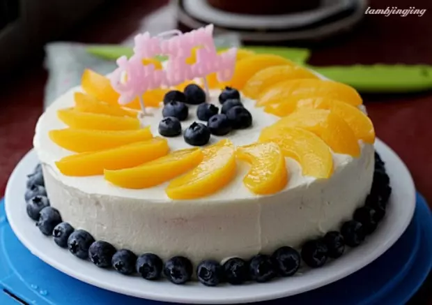 黃桃藍莓裱花蛋糕