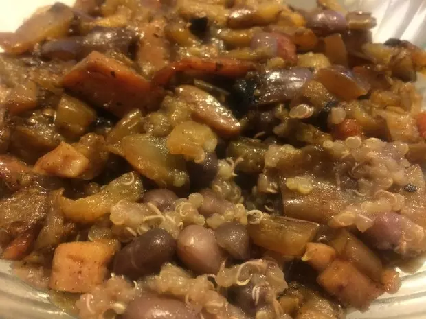 不用米的茄子火腿蓋「飯」～減肥又美味