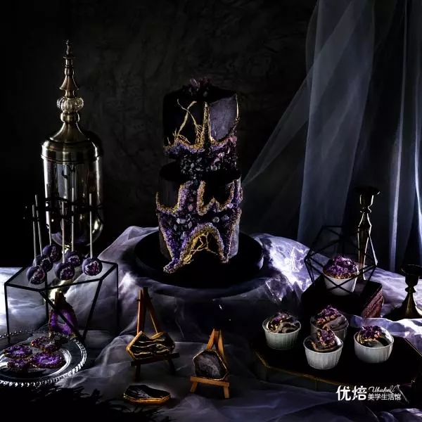 紫色水晶風格甜品台，整套甜品台課程設計中