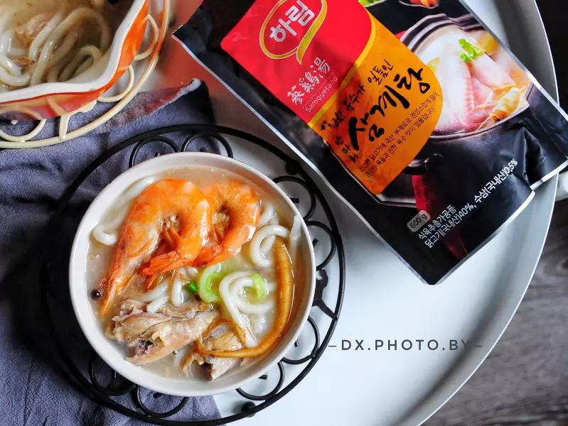 韓國參雞湯食譜—參雞湯大蝦烏冬湯麵