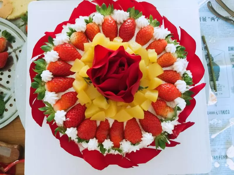 玫瑰水果蛋糕