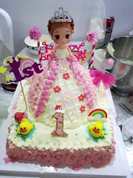 雙層芭比公主周歲蛋糕