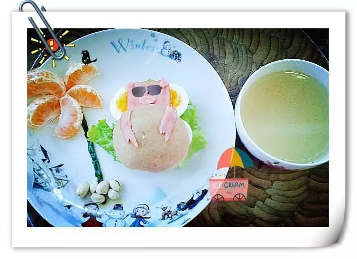 茶茶的創意早餐—度假的小豬