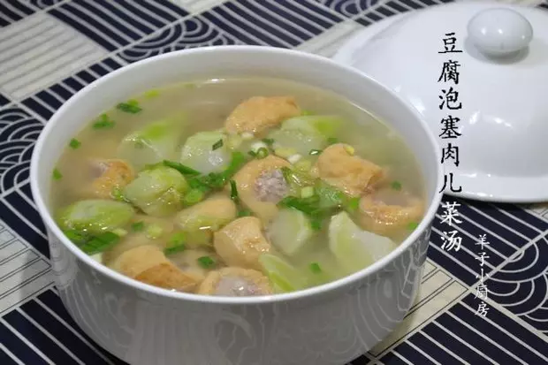 豆腐泡塞肉儿菜汤