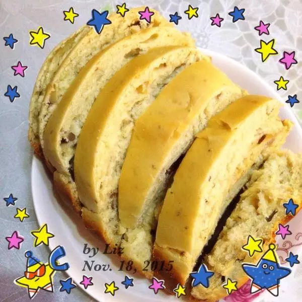 普通面粉版葡萄干核桃香蕉牛奶欧式面包（柏翠面包机PE6000WJ）