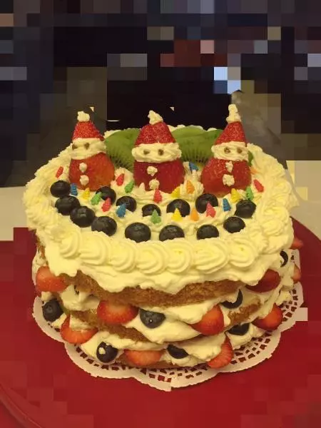 自创【8寸戚风蛋糕】?圣诞版水果裸蛋糕
