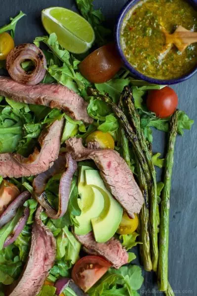California steak salad with chimichurri dressing