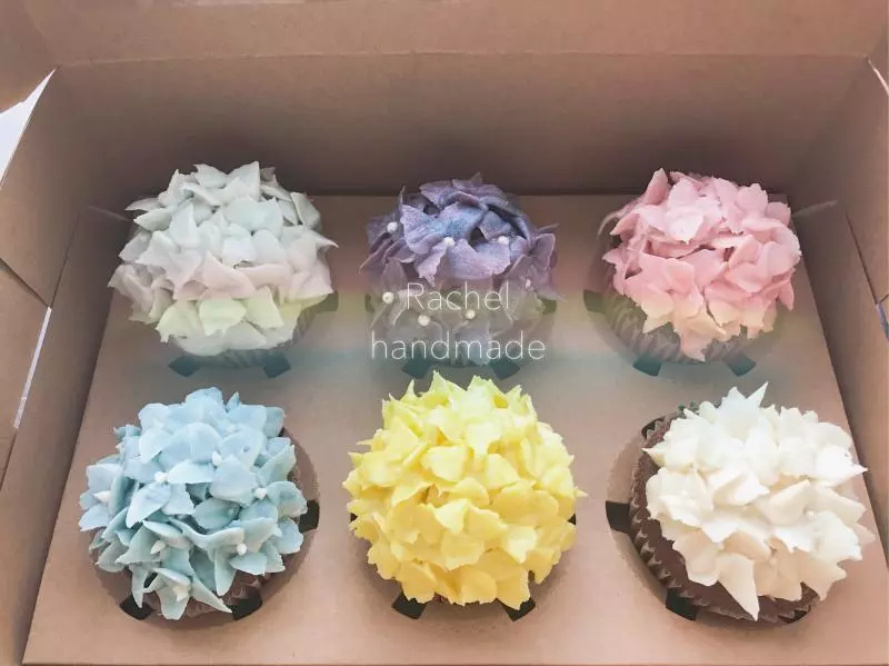 韩式裱花，豆沙霜之绣球cupcake