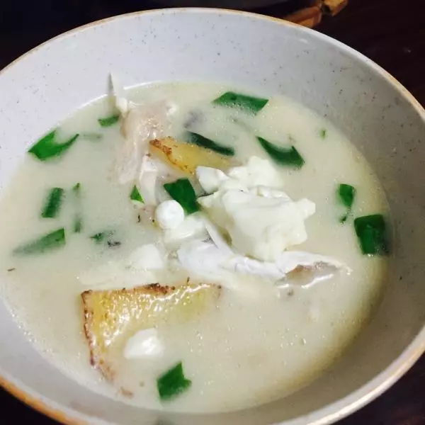 乳白色的鱼头豆腐汤