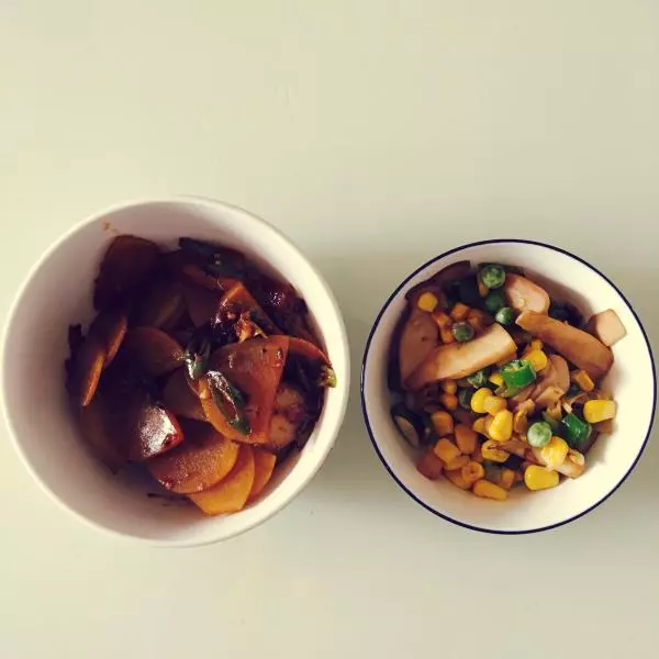 三彩鮑菇 和 線椒土豆片 簡約午餐
