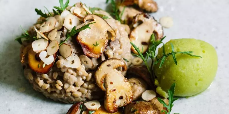 【KK】榛仁奶牛肝菌大麦烩饭配绿番茄冰沙 Porcini-Barley-Risotto with Green Tomato Sorbet