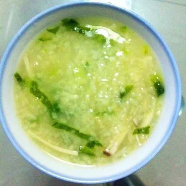 炒米青菜蘑菇粥