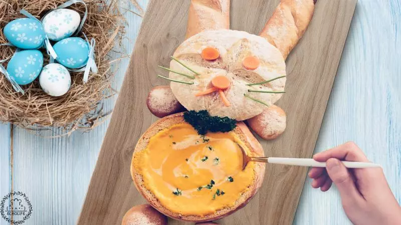 復活節兔子麵包碗+還挺好喝的胡蘿蔔濃湯（視頻）